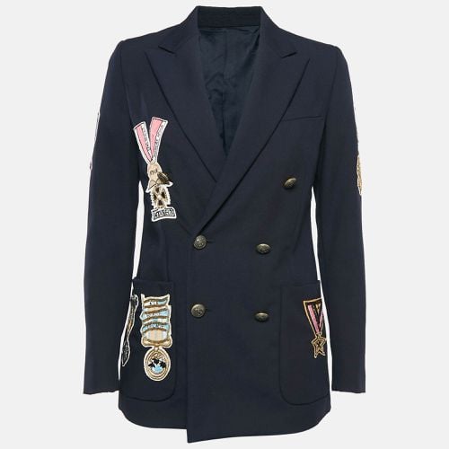 Badge Applique Wool Double Breasted Blazer S - Valentino - Modalova