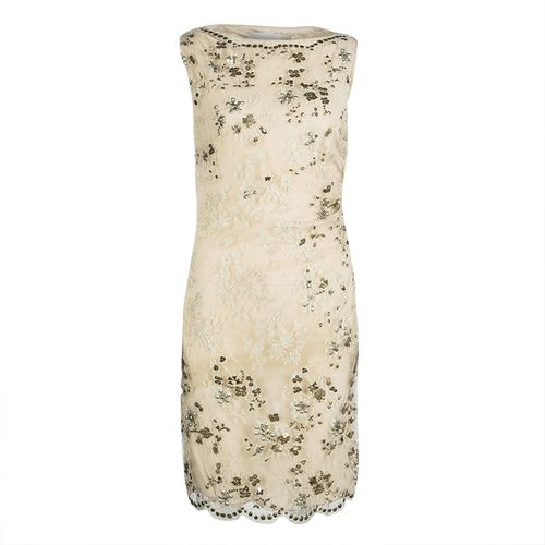 Embellished Floral Lace Overlay Ruched Sleeveless Dress M - Valentino - Modalova