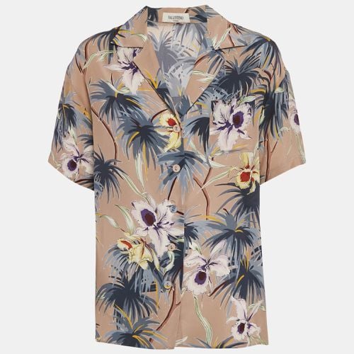 Grey Hawaiian Print Silk Crepe Short Sleeve Shirt M - Valentino - Modalova