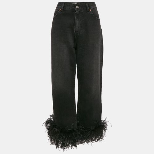 Denim Detachable Ostrich Feather Cuff Cropped Jeans M - Valentino - Modalova