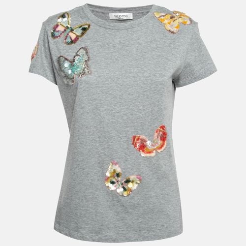 Sequin Butterfly Applique Cotton T-Shirt S - Valentino - Modalova