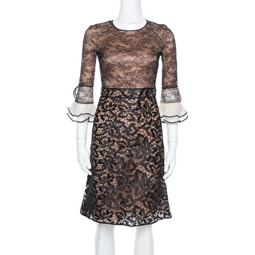 Lace Overlay Flute Sleeve Midi Dress S - Valentino - Modalova