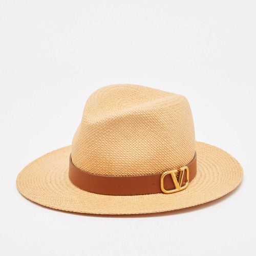 Garavani Straw and Leather Trim Fedora Hat - Valentino - Modalova