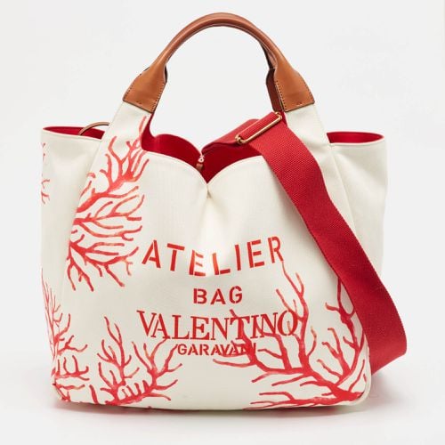 Red Printed Canvas Large Atelier Tote - Valentino - Modalova