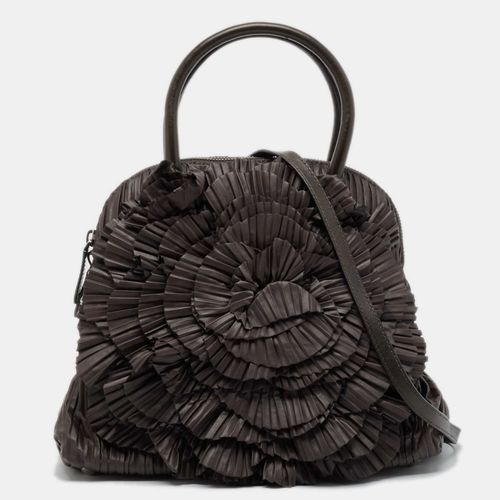 Dark Leather Pleated Petale Rose Dome Bag - Valentino - Modalova