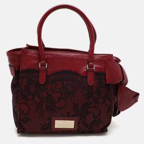 Dark /Black Leather and Lace Bow Tote - Valentino - Modalova