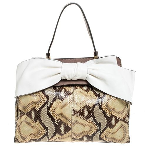 Beige Python Print Raffia and Patent Leather Aphrodite Bow Bag - Valentino - Modalova