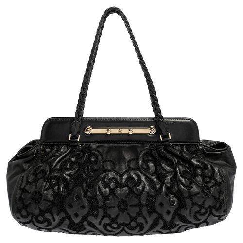 Leather Floral Embroidered Frame Satchel - Valentino - Modalova