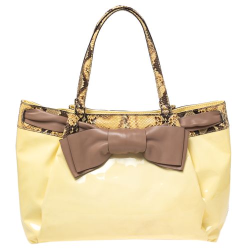 Brown Patent Leather and Python Large Aphrodite Bow Bag - Valentino - Modalova