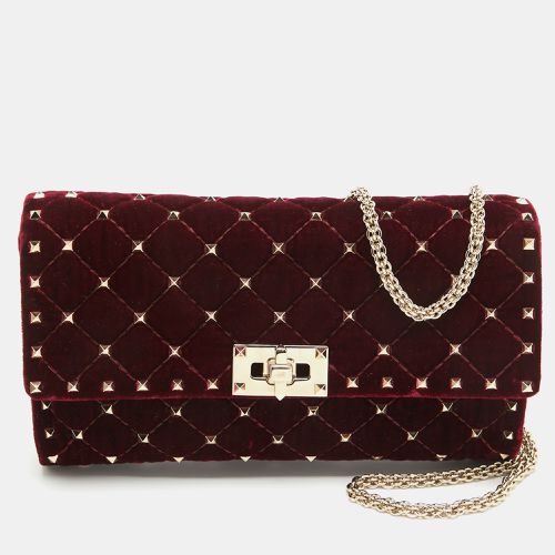 Quilted Velvet Rockstud Spike Chain Clutch - Valentino - Modalova