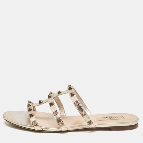 Leather Rockstud Flat Slides Size 38 - Valentino - Modalova