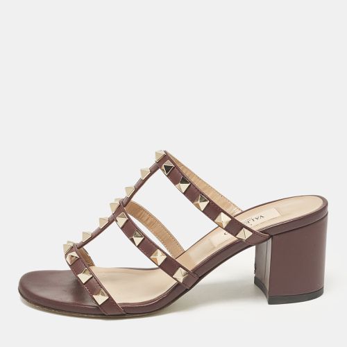 Leather Rockstud Slide Sandals Size 34 - Valentino - Modalova