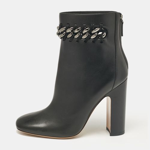 Leather Chain Link Embellished Block Heel Ankle Boots Size 41 - Valentino - Modalova