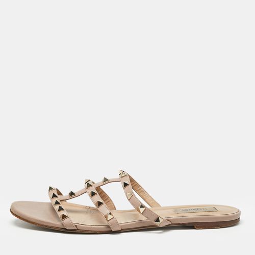 Dusty Leather Rockstud Flat Slides Size 40 - Valentino - Modalova