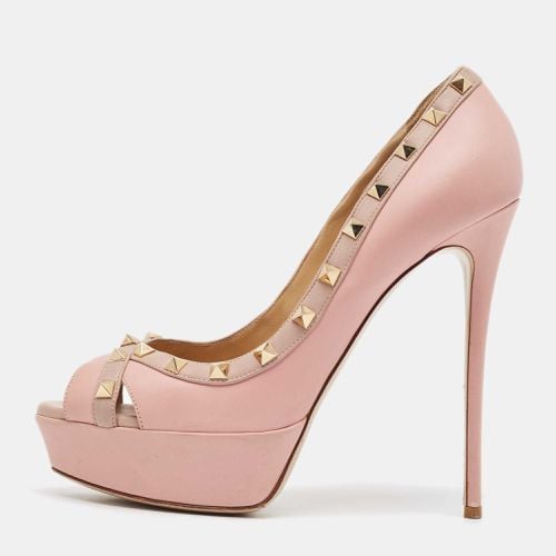 Pink Leather Rockstud Peep Toe Pumps Size 40 - Valentino - Modalova