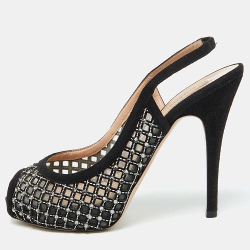 Mesh and Suede Crystal Embellished Peep Toe Pumps Size 38.5 - Valentino - Modalova