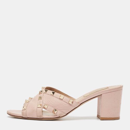 Leather Rockstud Block Heel Slide Sandals Size 38 - Valentino - Modalova