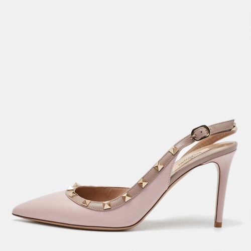 Beige Leather Rockstud Ankle Strap Pumps Size 39 - Valentino - Modalova