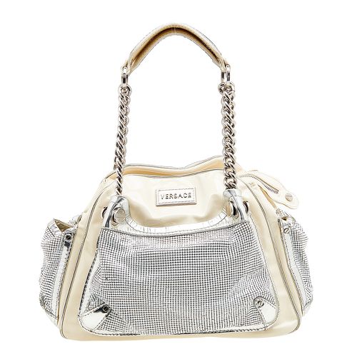 Sliver Patent Leather And Metallic Mesh Chain Link Satchel - Versace - Modalova