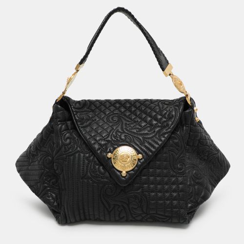 Quilted Leather Embroidered Barocco Shoulder Bag - Versace - Modalova