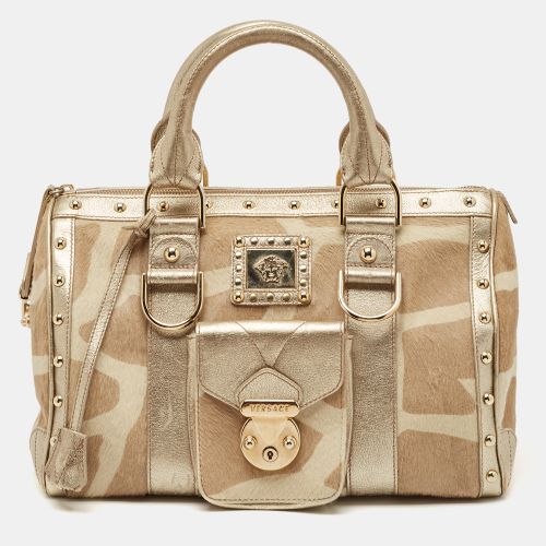 Beige Calf Hair and Leather Snap Out Of It Satchel - Versace - Modalova