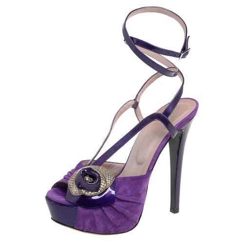 Suede And Patent Leather Platform Ankle Strap Sandals Size 36 - Versace - Modalova