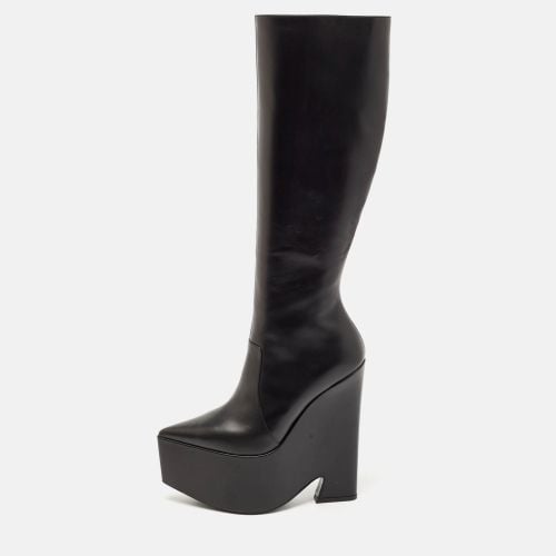 Leather Platform Knee Length Boots Size 39 - Versace - Modalova