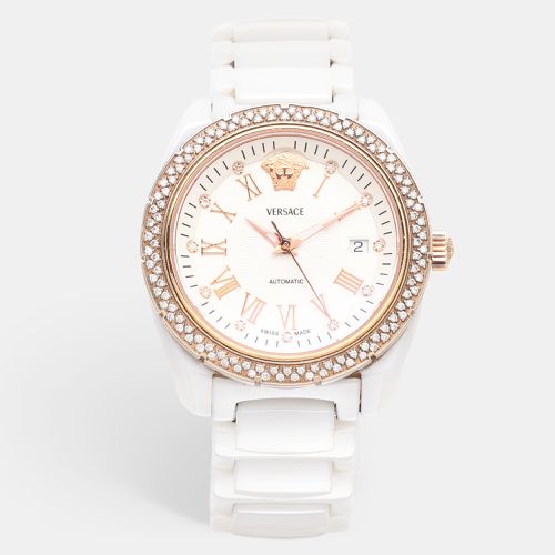 Mother of Pearl Ceramic Rose Gold Plated Stainless Steel Diamond DV One 01AC1 Women's Wristwatch 41 mm - Versace - Modalova