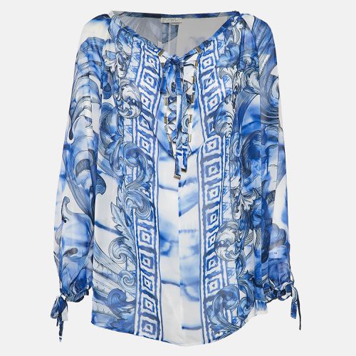 White/ Printed Chiffon Lace-Up Top M - Versace Collection - Modalova