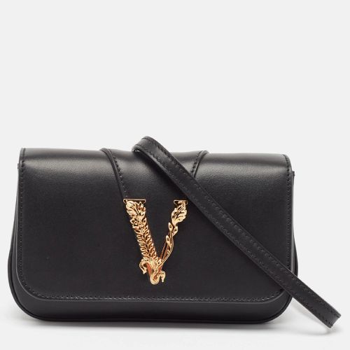 Leather Virtus Flap Saddle Bag - Versace - Modalova