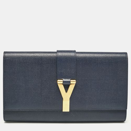 Navy Leather Ligne Y Clutch - Yves Saint Laurent - Modalova