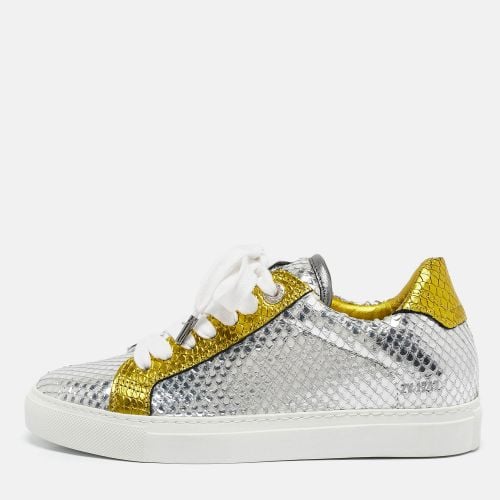 Silver/ Snakeskin Embossed Leather Lace Up Sneakers Size 36 - Zadig & Voltaire - Modalova