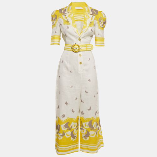 Yellow Sail Boat Print Linen Jumpsuit M - Zimmermann - Modalova