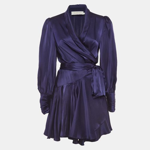 Silk Satin Blouson Sleeve Mini Wrap Dress M - Zimmermann - Modalova