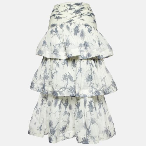 Kiera Navy Printed Silk Plisse Tiered Midi Skirt S - Zimmermann - Modalova