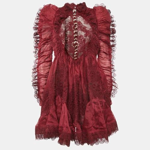 Linen and Silk Lace Trimmed Mini Dress M - Zimmermann - Modalova