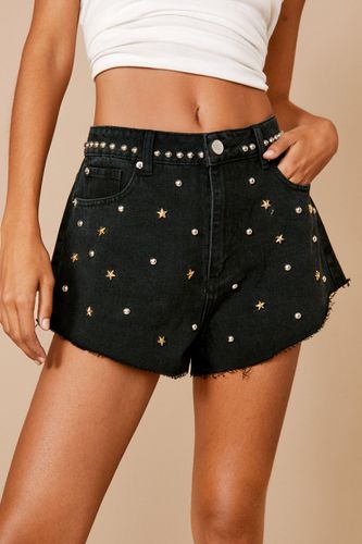 Womens Premium Embellished Star Studded Denim Shorts - - 6 - Nasty Gal - Modalova