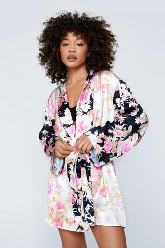 Womens Satin Floral Print Color Block Mini dressing gown - - 6 - Nasty Gal - Modalova