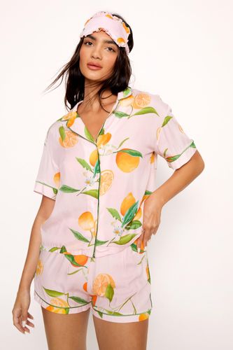 Womens Cotton Orange Print Pajama Shirt Shorts & Eyemask 3Pc Set - - 6 - Nasty Gal - Modalova
