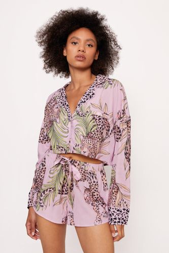 Womens Rayon Cheetah Long Sleeve Pajama Shorts Set - - S - Nasty Gal - Modalova