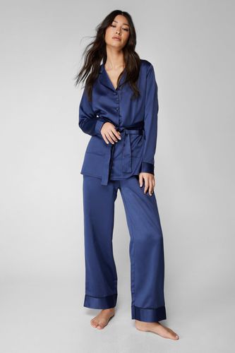 Womens Satin Contrast Piping Belted Pajama trousers Set - - L - Nasty Gal - Modalova