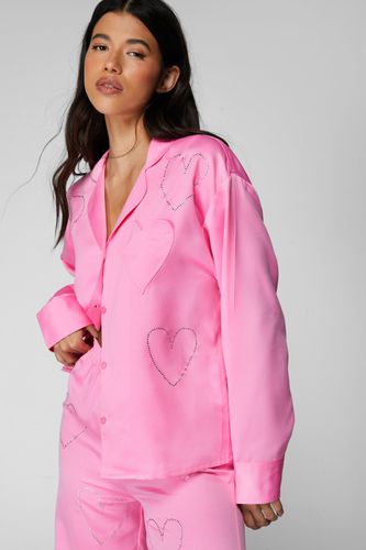 Womens Premium Heart Diamante Pajama trousers Set - - L - Nasty Gal - Modalova