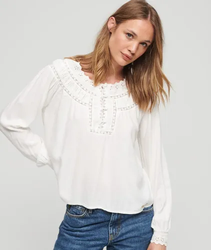 Women's Lace Trim Woven Top / Ecru - Size: 12 - Superdry - Modalova