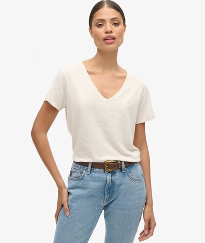 Damen Strukturiertes T-shirt mit V-ausschnitt und Stickerei - Größe: 36 - Superdry - Modalova