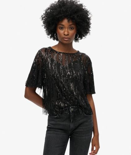 Damen Transparentes Kurzarm-oberteil mit Pailletten - Größe: 44 - Superdry - Modalova