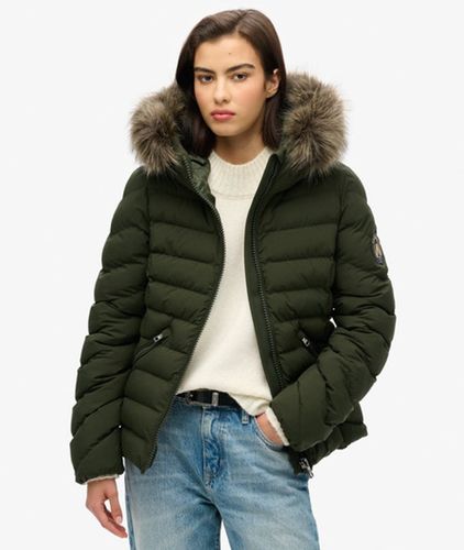 Damen Fuji Steppjacke mit Kapuze aus Kunstfell - Größe: 38 - Superdry - Modalova