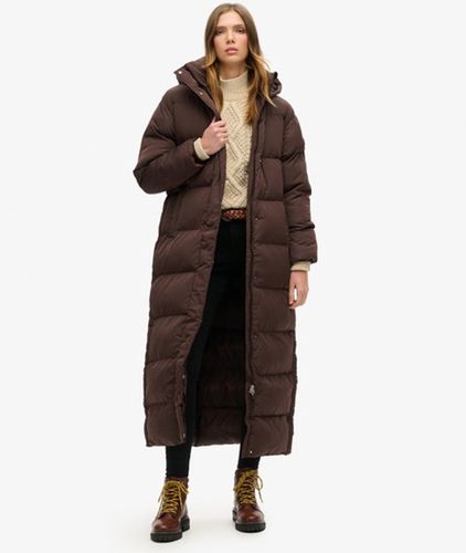 Damen Braun Maxi-Steppmantel mit Kapuze, Größe: 38 - Superdry - Modalova