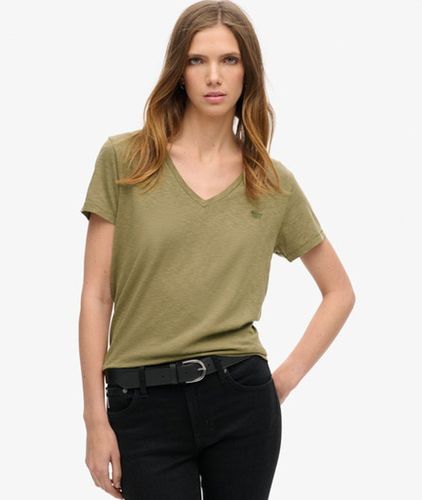 Women's Strukturiertes T-shirt mit V-ausschnitt und Stickerei - Größe: 42 - Superdry - Modalova