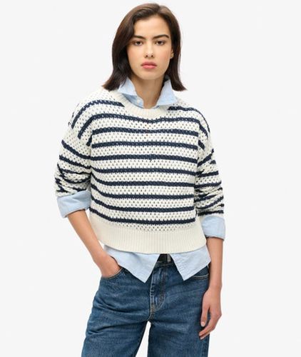 Damen Gestreifter, Kurzer Häkelpullover mit Rundhalsausschnitt - Größe: 38 - Superdry - Modalova