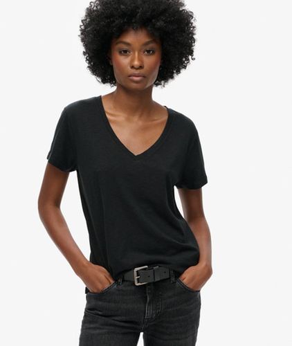 Damen Strukturiertes T-shirt Mit V-ausschnitt Und Stickerei, Größe: 36 - Größe: 36 - Superdry - Modalova